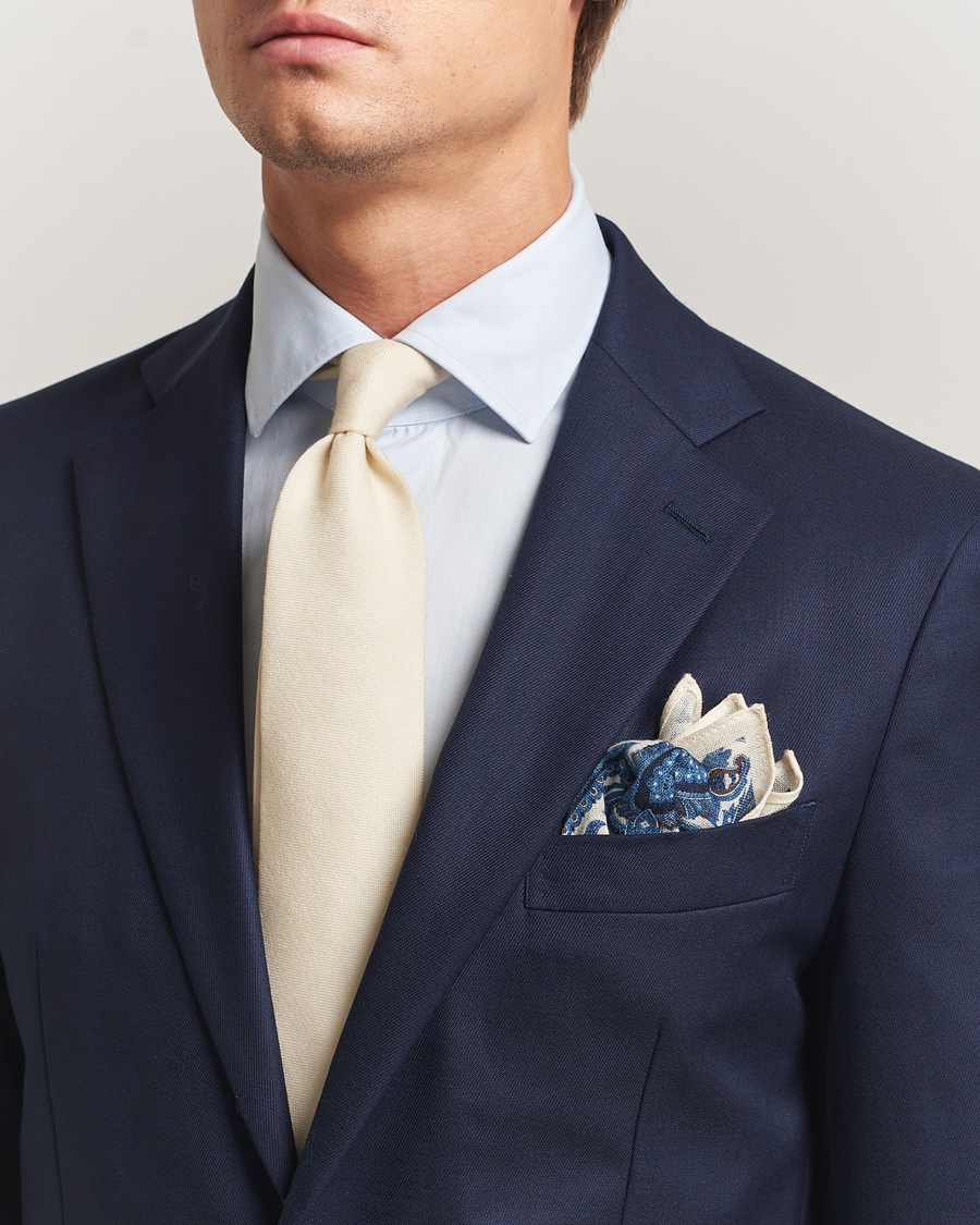 Heren | Stropdassen | Amanda Christensen | Box Set Wool 8 cm Tie And Pocket Square Beige