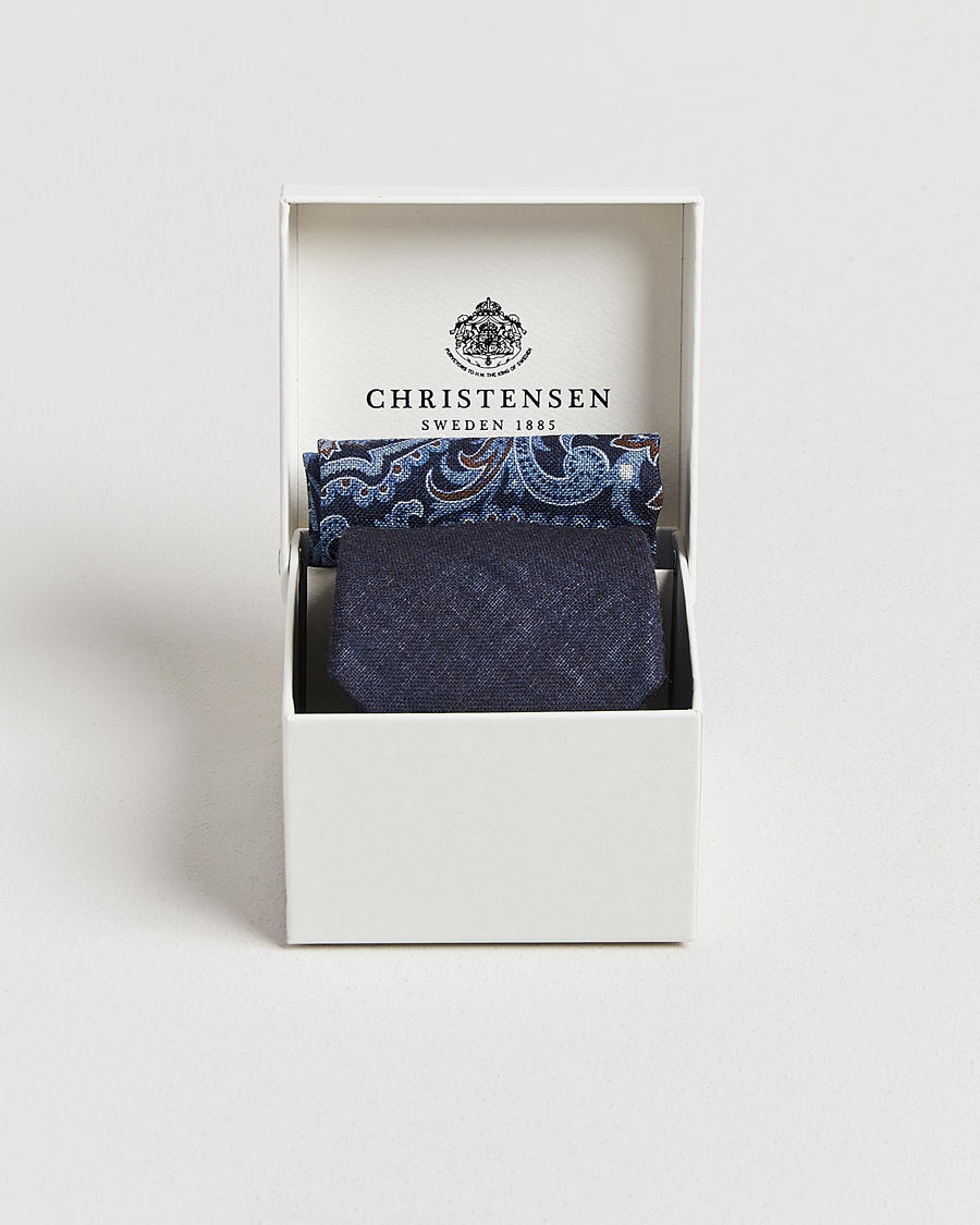 Heren | Stropdassen | Amanda Christensen | Box Set Wool 8 cm Tie And Pocket Square Navy