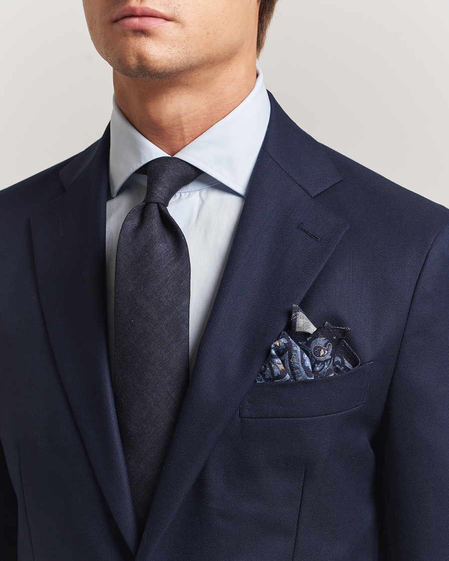Heren | Stropdassen | Amanda Christensen | Box Set Wool 8 cm Tie And Pocket Square Navy