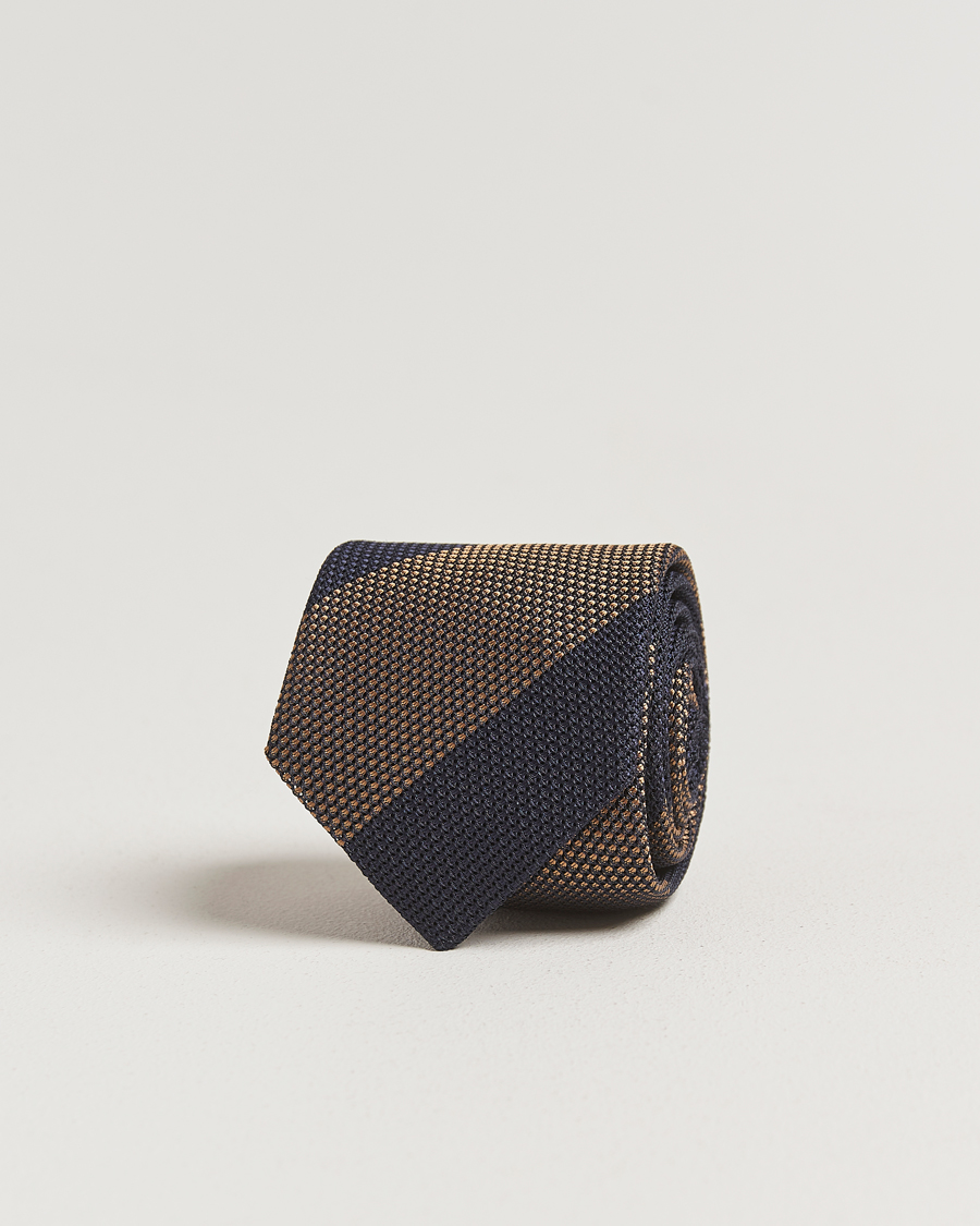 Heren | Stropdassen | Amanda Christensen | Silk Grenadine Blockstriped 8cm Tie Navy/Beige