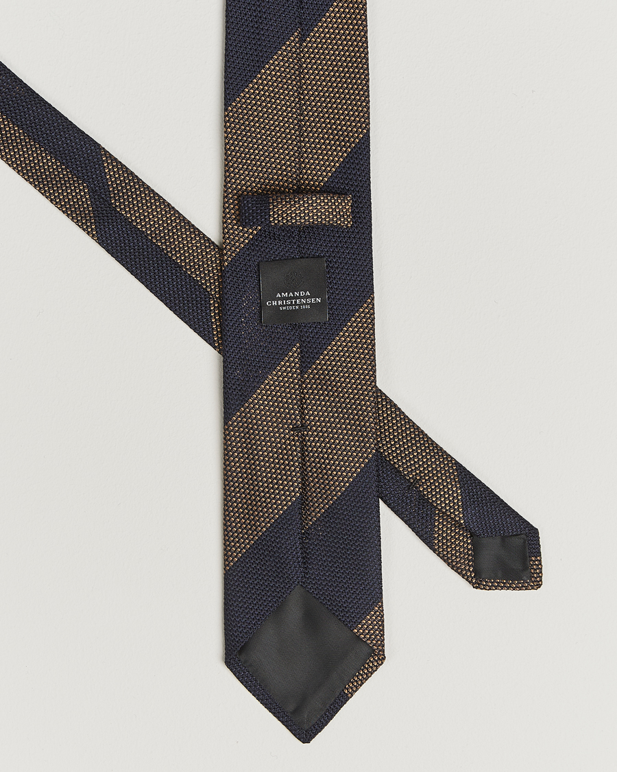 Heren | Stropdassen | Amanda Christensen | Silk Grenadine Blockstriped 8cm Tie Navy/Beige