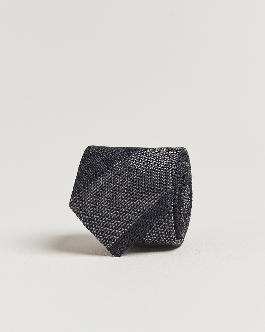 Heren | Stropdassen | Amanda Christensen | Silk Grenadine Blockstriped 8cm Tie Navy/Grey