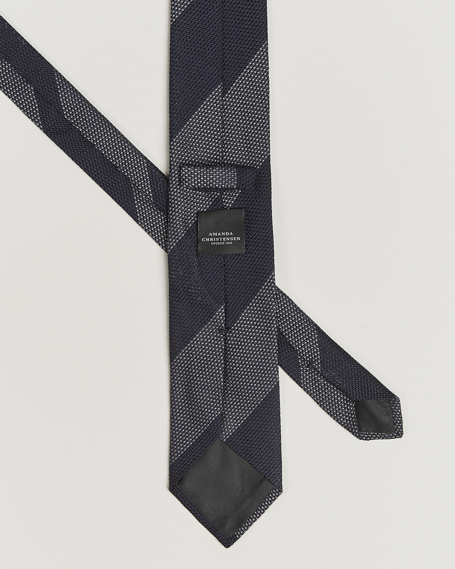 Heren | Stropdassen | Amanda Christensen | Silk Grenadine Blockstriped 8cm Tie Navy/Grey