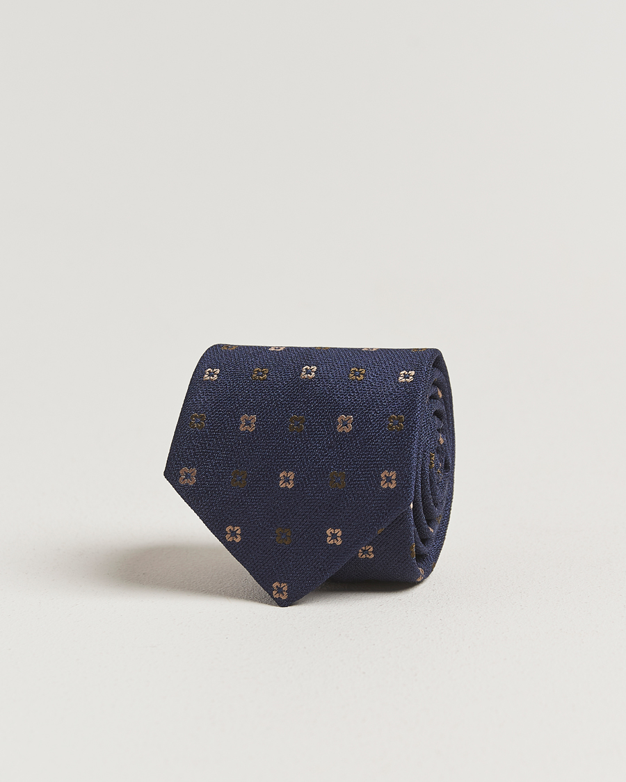 Heren | Stropdassen | Amanda Christensen | Silk Bouclé Flower 8cm Tie Navy