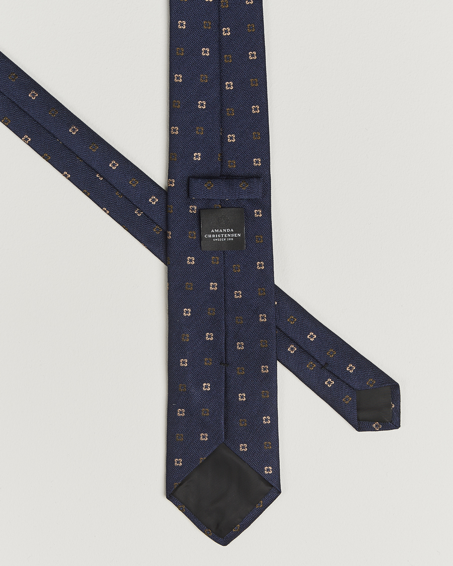 Heren | Stropdassen | Amanda Christensen | Silk Bouclé Flower 8cm Tie Navy