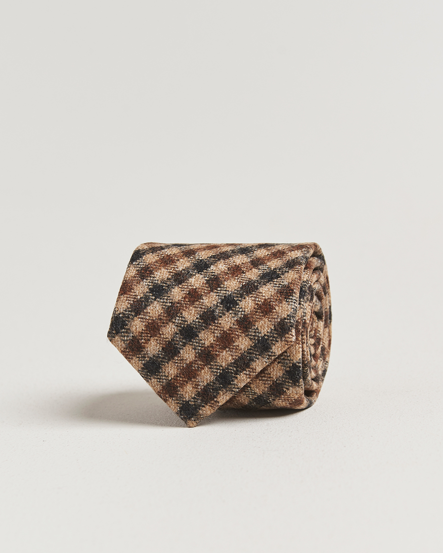 Heren | Stropdassen | Amanda Christensen | Wool Checked 8cm Tie Beige Multi