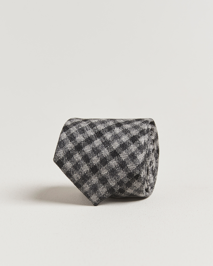 Heren | Stropdassen | Amanda Christensen | Wool Checked 8cm Tie Grey Multi