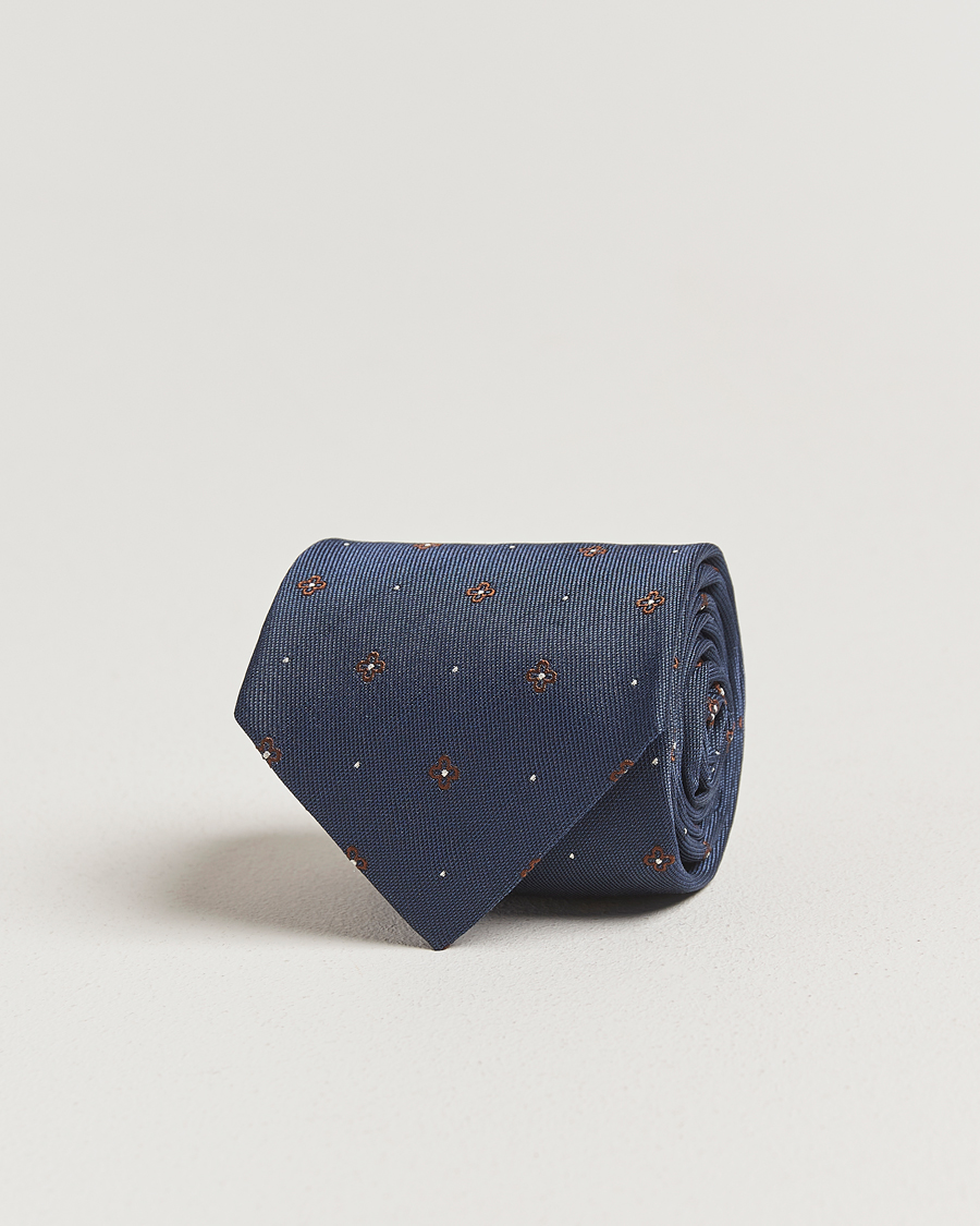 Heren | Stropdassen | Amanda Christensen | Cotton/Silk Printed Flower 8cm Tie Navy