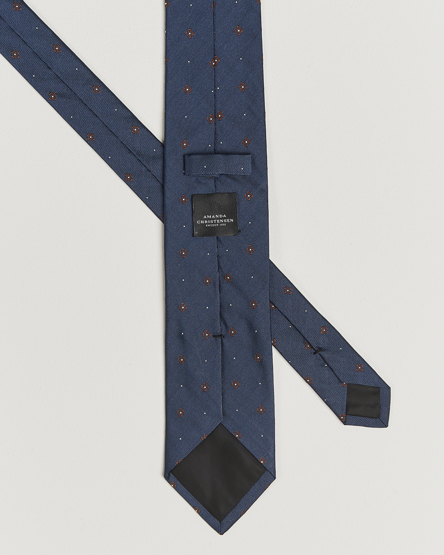 Heren | Stropdassen | Amanda Christensen | Cotton/Silk Printed Flower 8cm Tie Navy