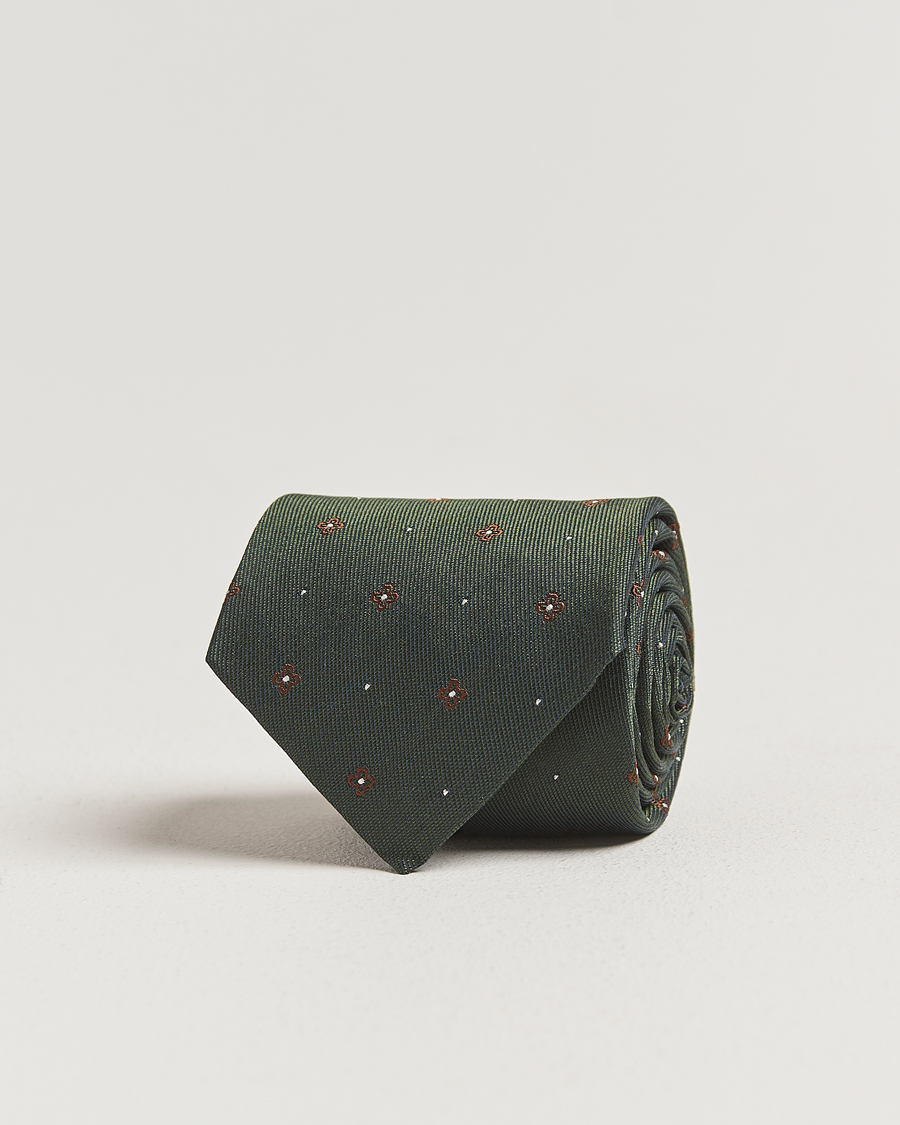 Heren | Stropdassen | Amanda Christensen | Cotton/Silk Printed Flower 8cm Tie Green