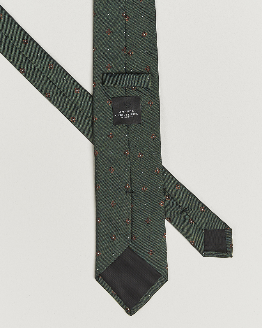 Heren | Stropdassen | Amanda Christensen | Cotton/Silk Printed Flower 8cm Tie Green