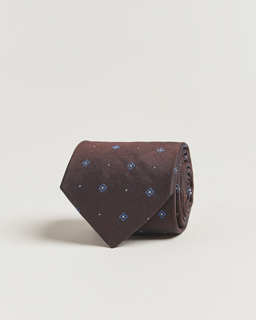 Heren | Stropdassen | Amanda Christensen | Cotton/Silk Printed Flower 8cm Tie Brown
