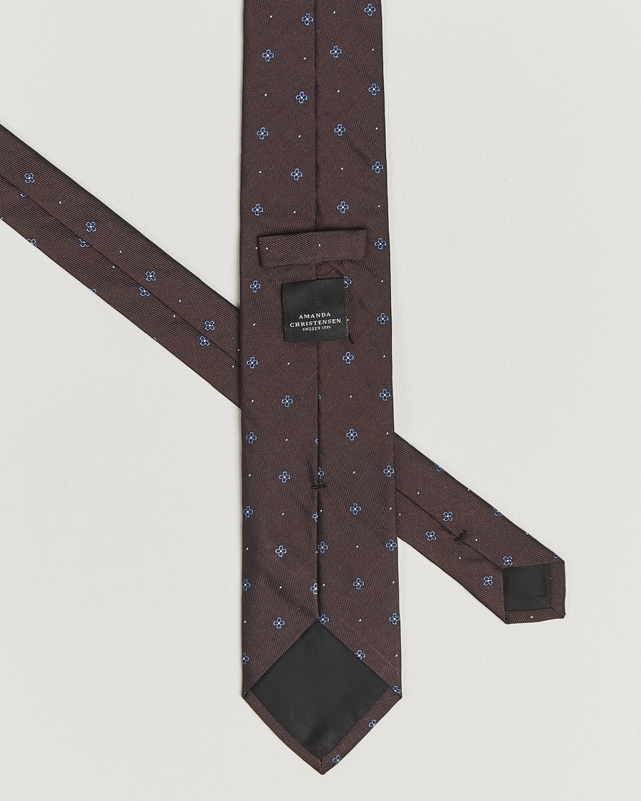 Heren | Stropdassen | Amanda Christensen | Cotton/Silk Printed Flower 8cm Tie Brown