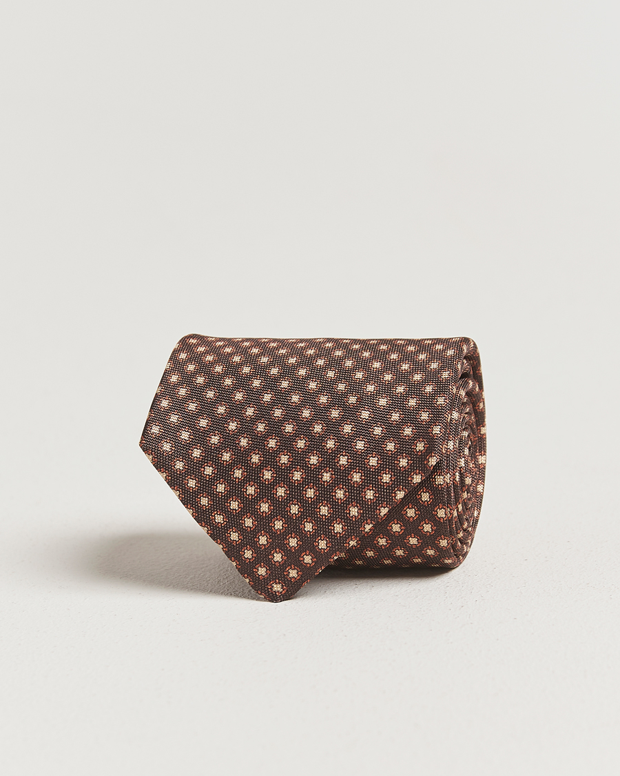 Heren | Stropdassen | Amanda Christensen | Silk Oxford Printed Medallion 8cm Tie Brown