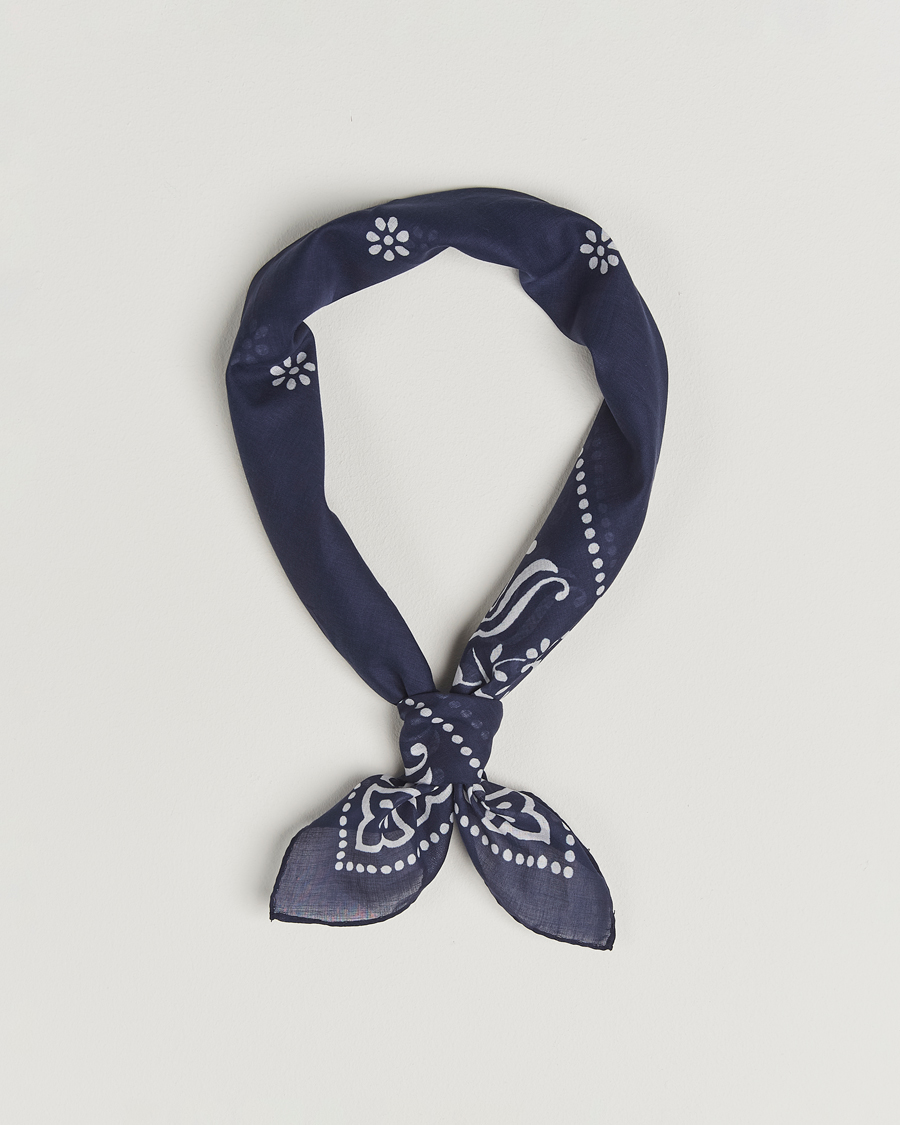 Heren | Sjaals | Amanda Christensen | Cotton Voilé Printed Flower Bandana Navy