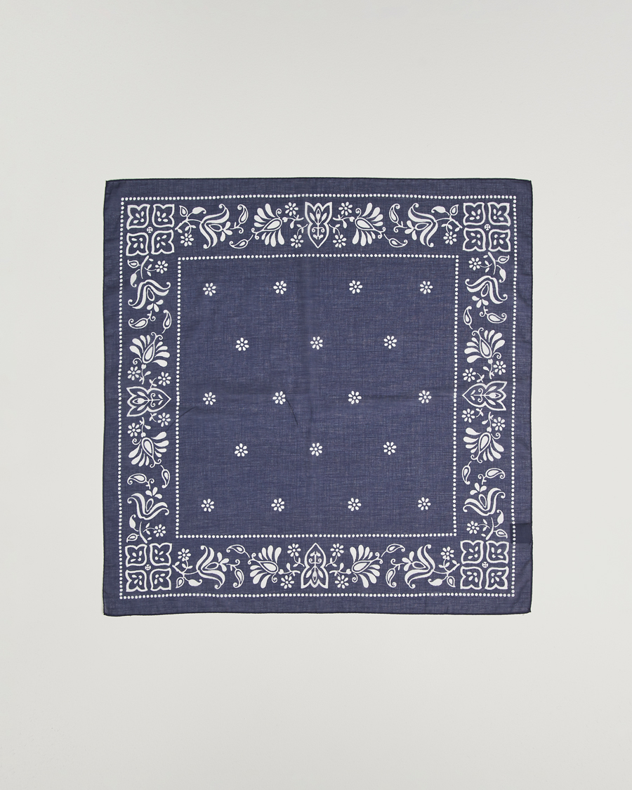Heren | Sjaals | Amanda Christensen | Cotton Voilé Printed Flower Bandana Navy