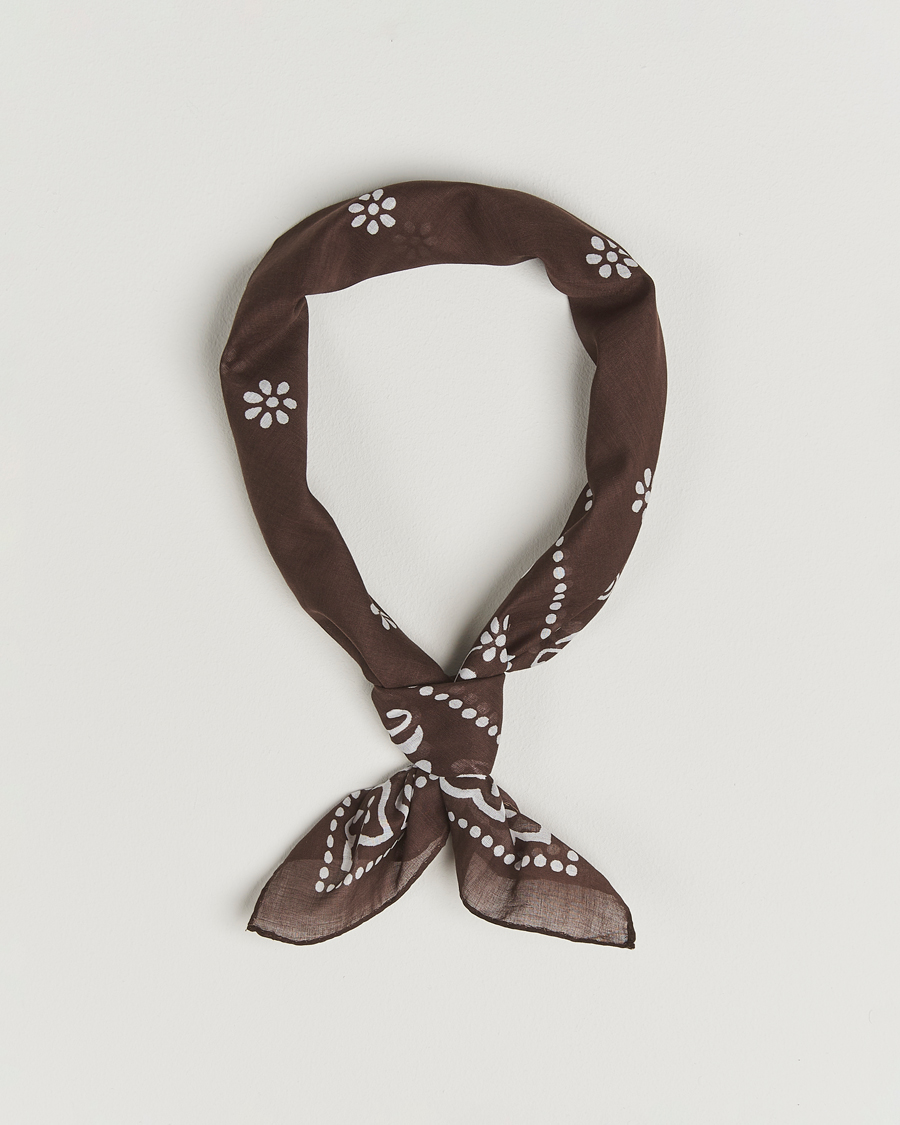 Heren | Sjaals | Amanda Christensen | Cotton Voilé Printed Flower Bandana Brown