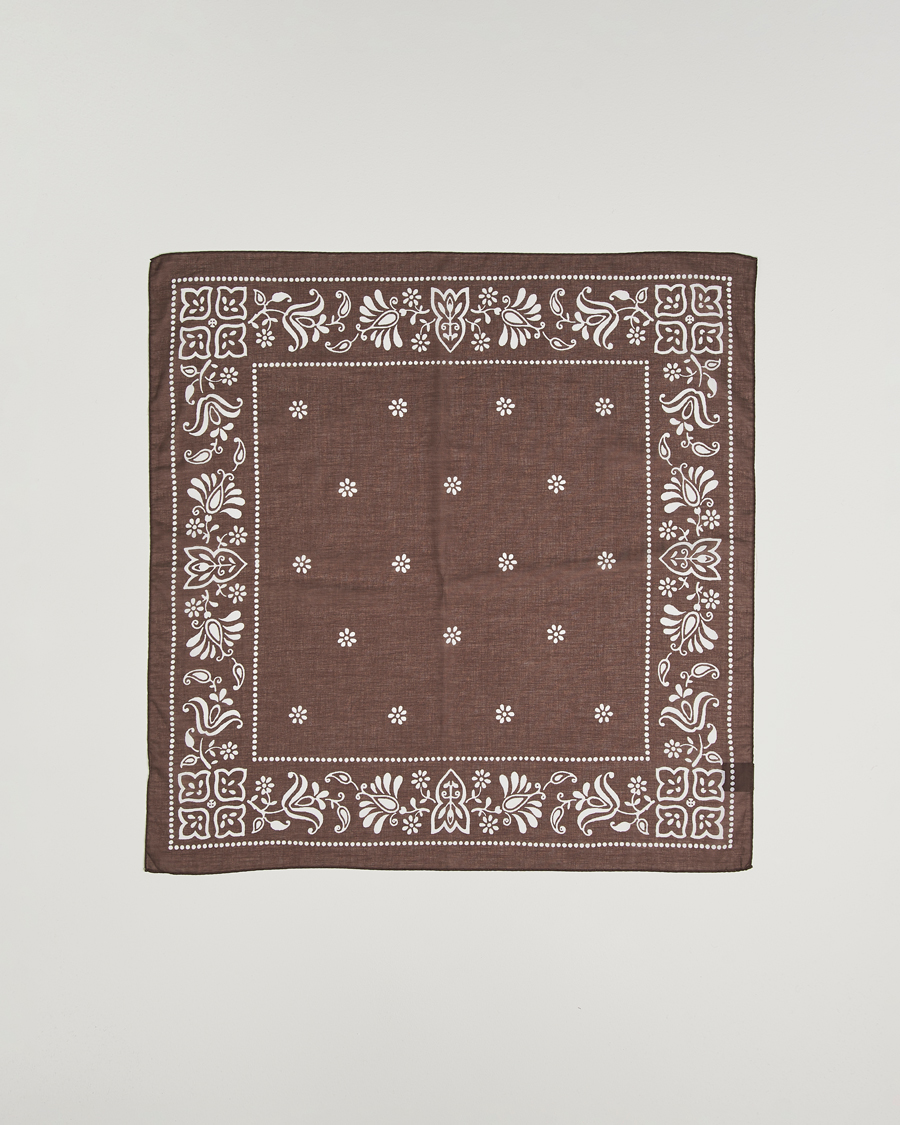 Heren | Sjaals | Amanda Christensen | Cotton Voilé Printed Flower Bandana Brown