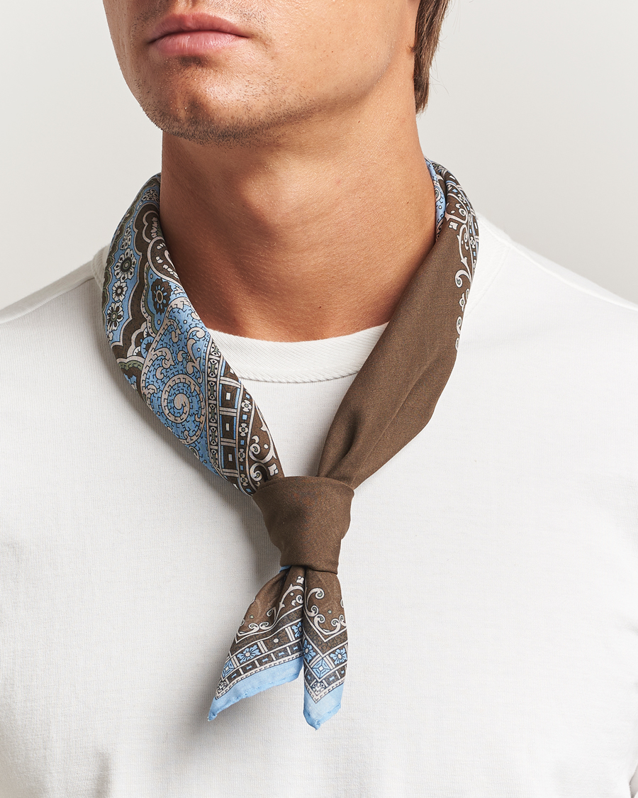 Heren | Sjaals | Amanda Christensen | Cotton Voilé Printed Paisley Bandana Brown