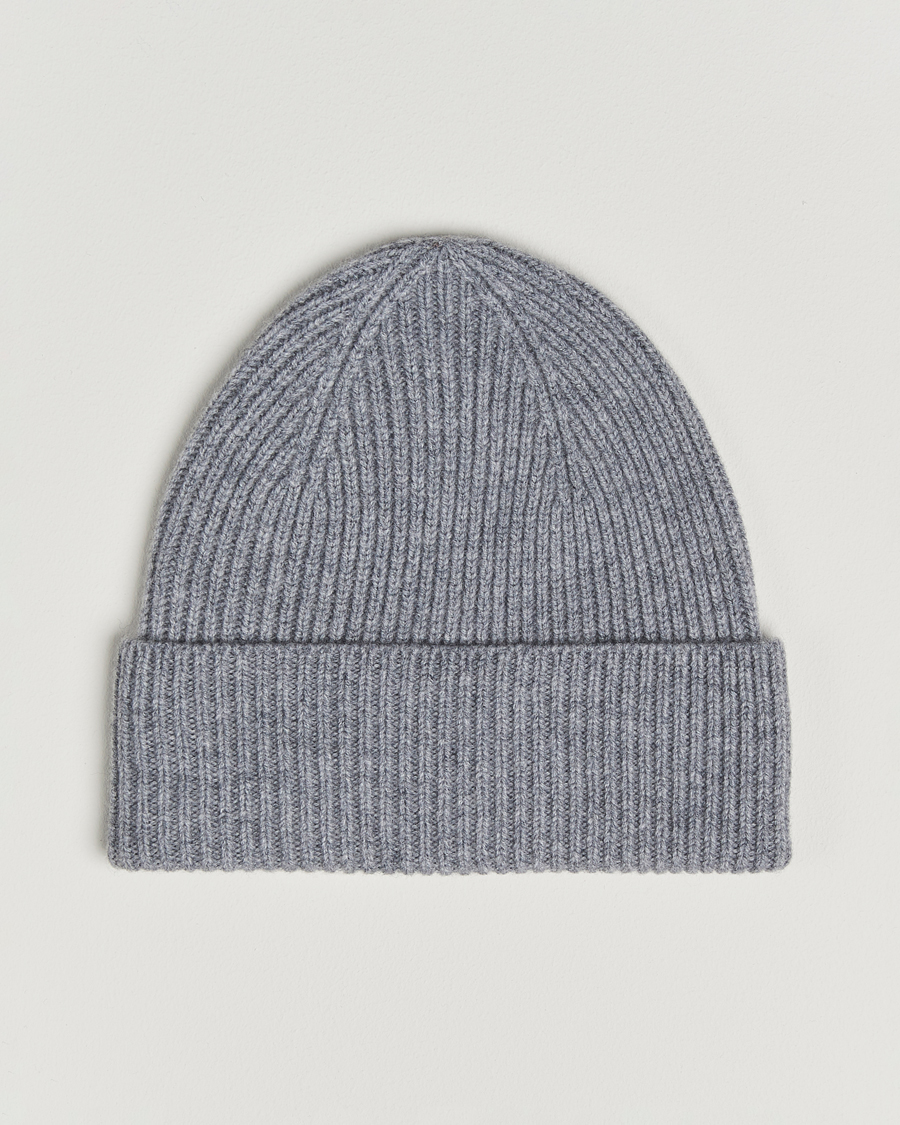 Heren | Mutsen | Amanda Christensen | Rib Knitted Merino Wool Cap Light Grey Melange