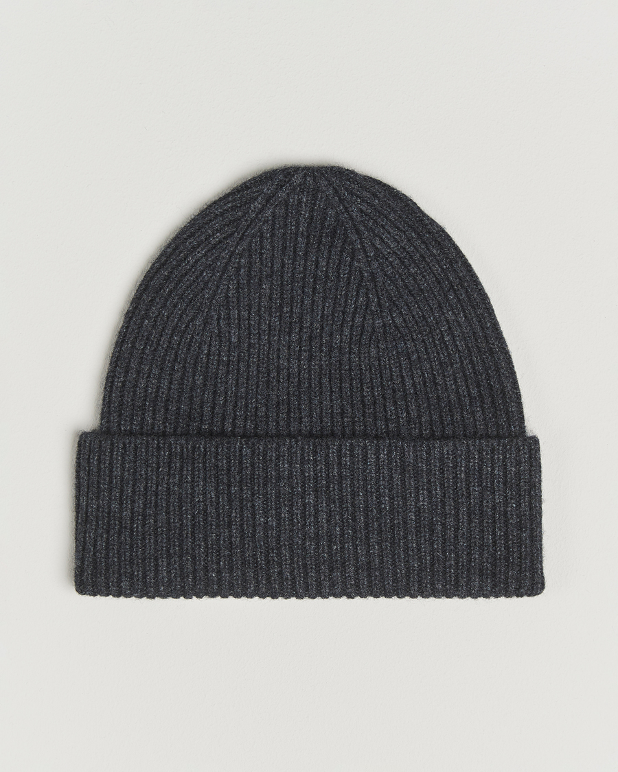 Heren | Mutsen | Amanda Christensen | Rib Knitted Merino Wool Cap Anthracite Melange