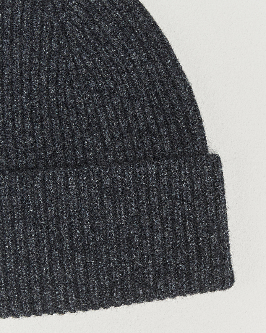 Heren | Mutsen | Amanda Christensen | Rib Knitted Merino Wool Cap Anthracite Melange