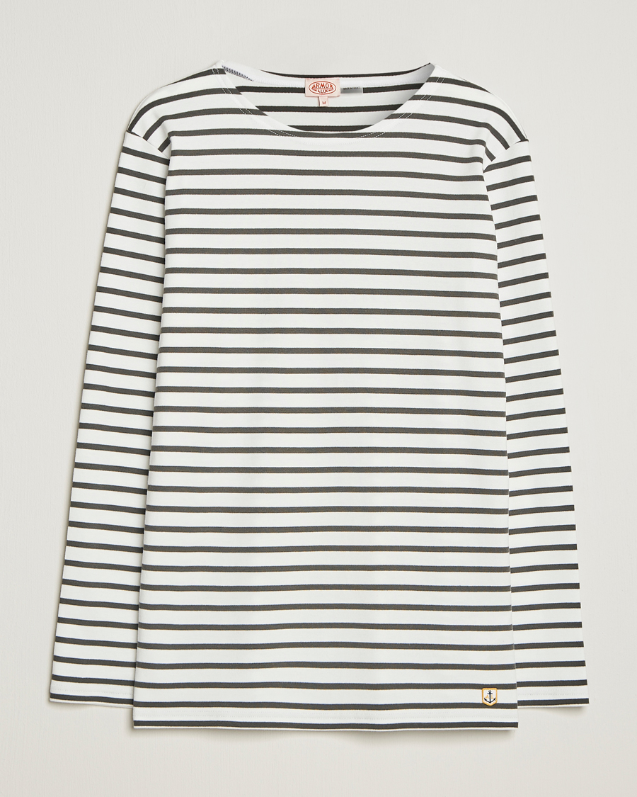 Heren | T-shirts | Armor-lux | Houat Héritage Stripe Long Sleeve T-Shirt Milk/Chiméra