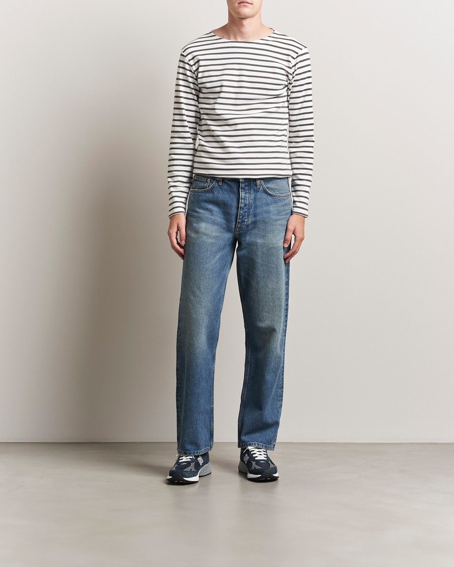 Heren | T-shirts | Armor-lux | Houat Héritage Stripe Long Sleeve T-Shirt Milk/Chiméra