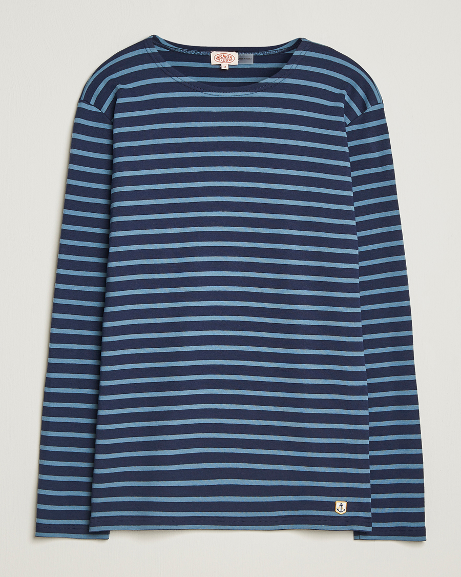 Heren | T-shirts | Armor-lux | Houat Héritage Stripe Long Sleeve T-Shirt Deep Marine/Bluefin