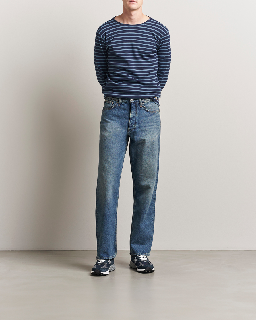 Heren | T-shirts | Armor-lux | Houat Héritage Stripe Long Sleeve T-Shirt Deep Marine/Bluefin