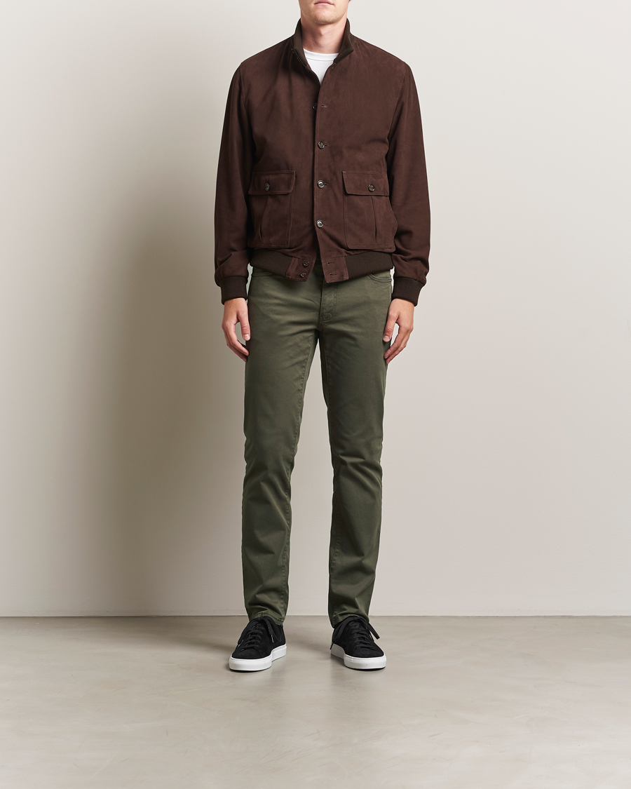 Heren | Broeken | Brax | Cadiz Cotton Satin 5-Pocket Pants Olive