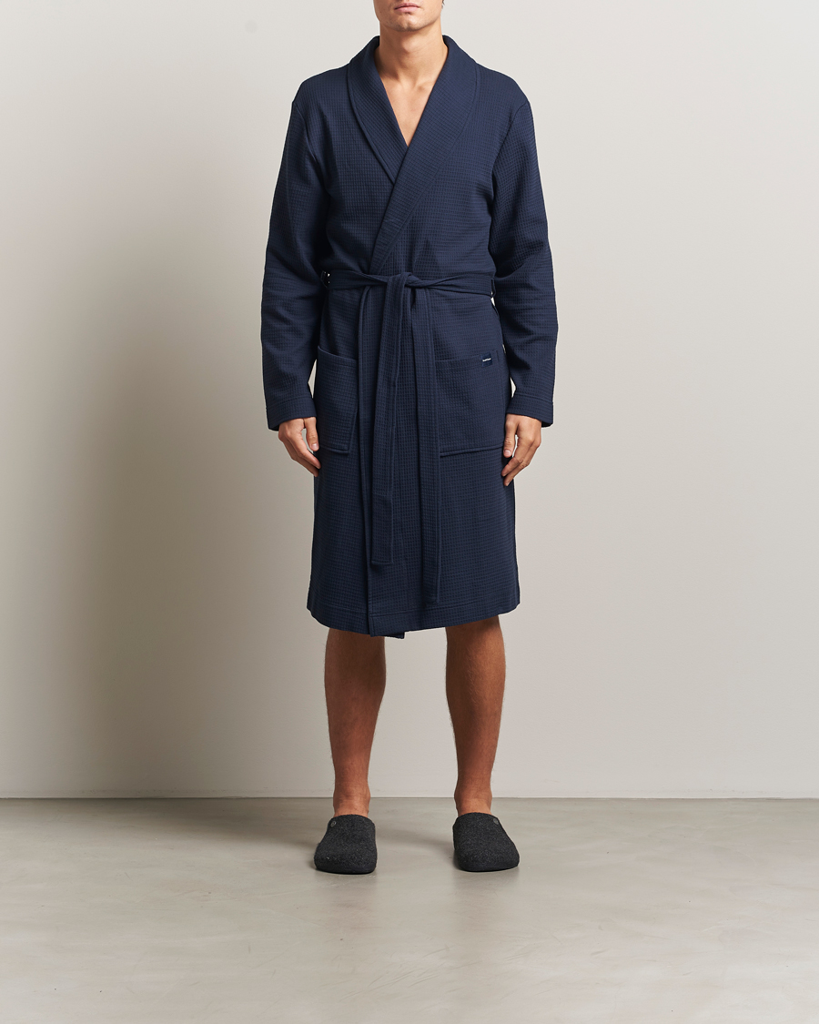 Heren | Pyjama's en gewaden | Bread & Boxers | Waffle Robe Navy Blue