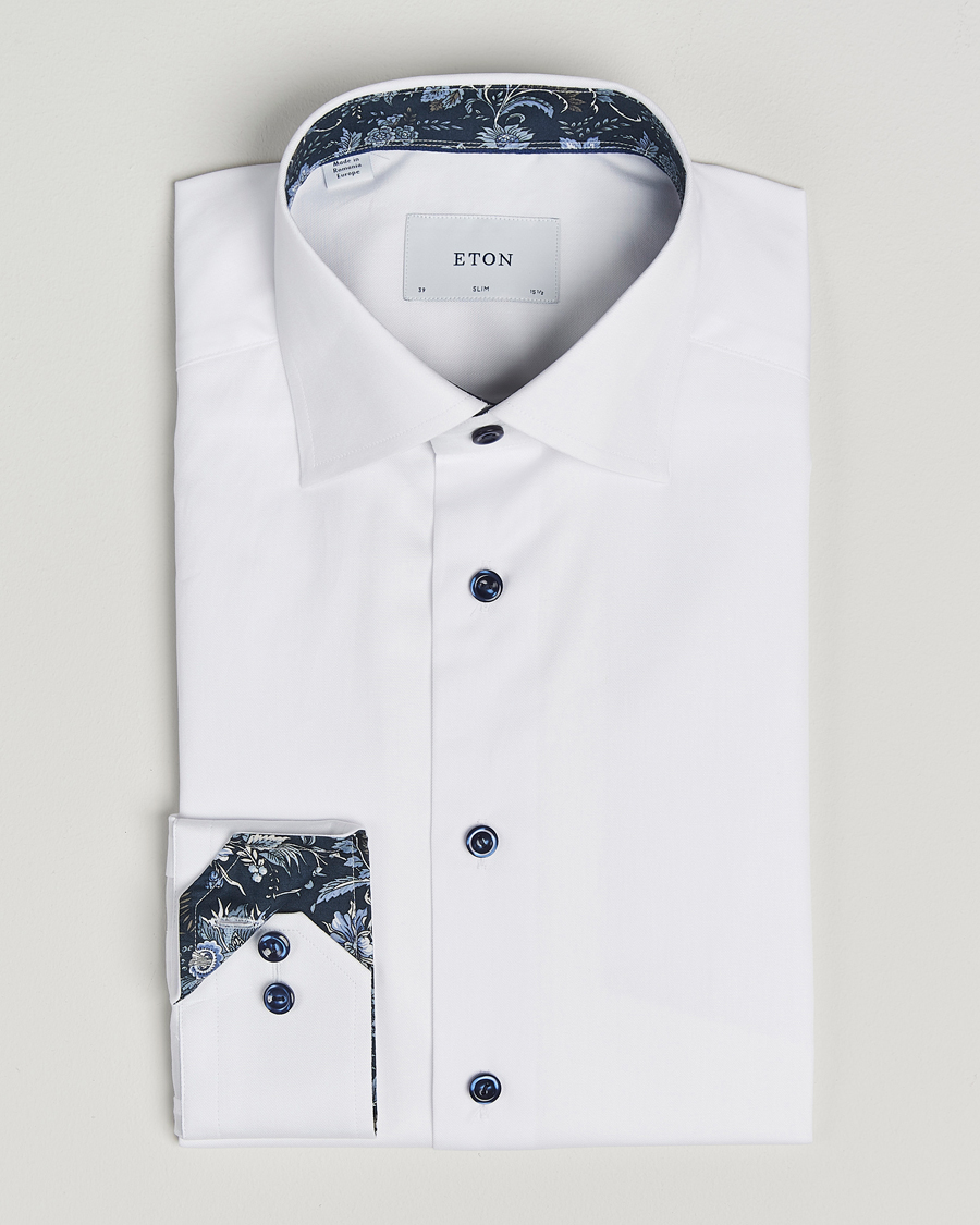 Heren | Overhemden | Eton | Slim Fit Signature Twill Contrast Shirt White