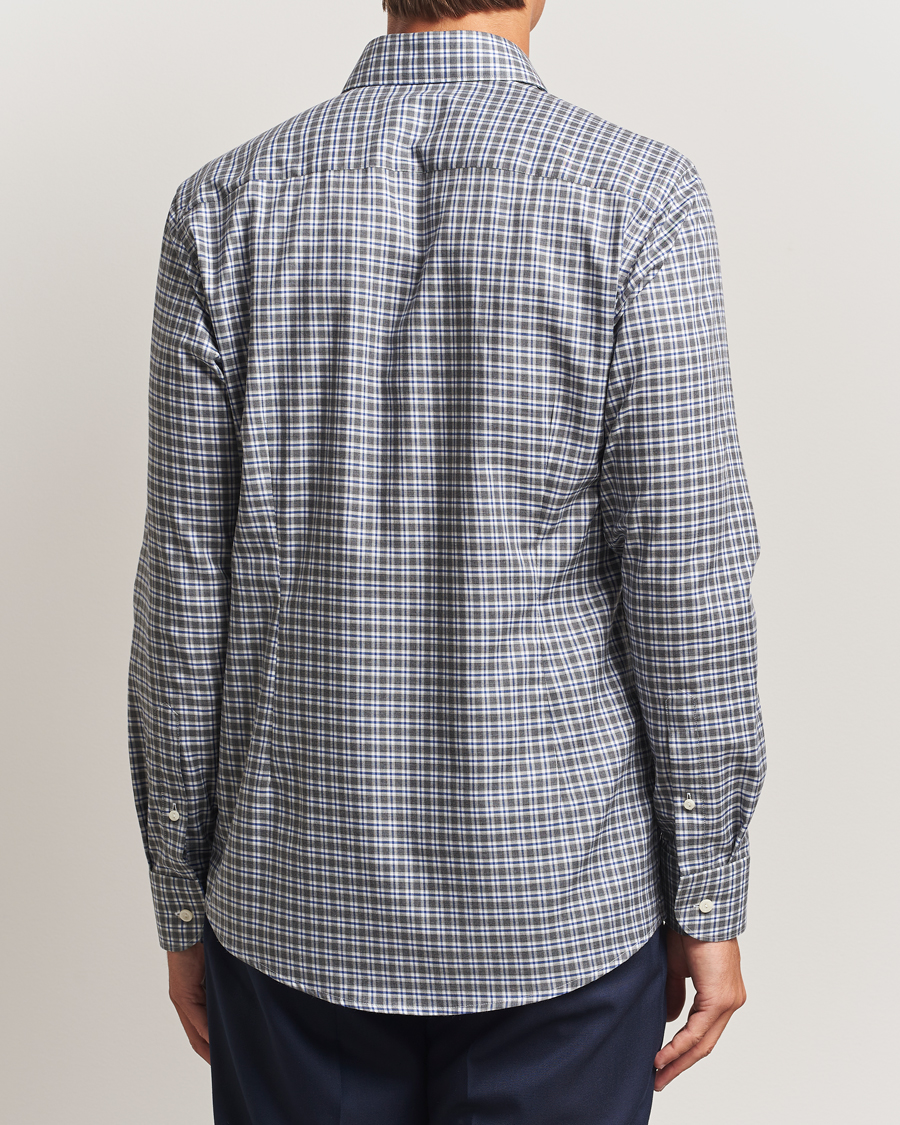 Heren | Overhemden | Eton | Slim Fit Checked Wrinkle Free Flannel Shirt Dark Grey