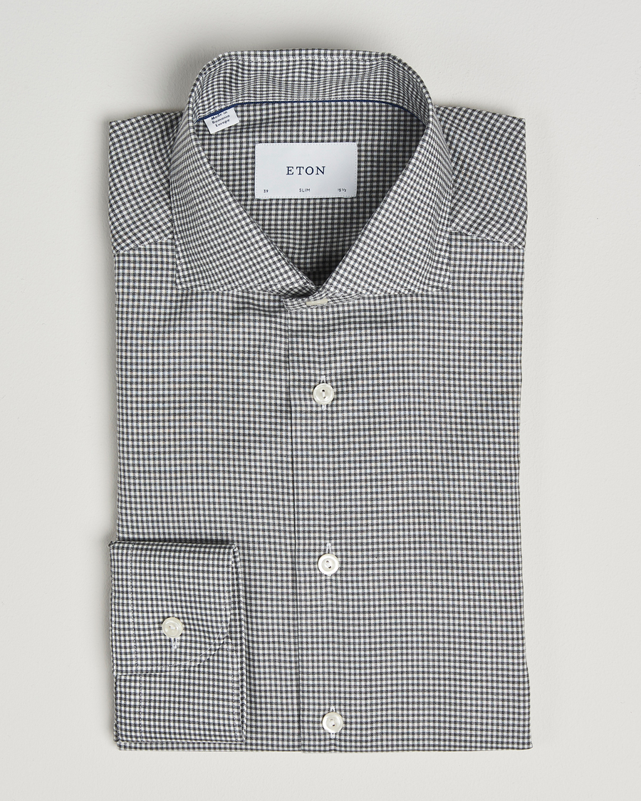 Heren | Overhemden | Eton | Slim Fit Checked Wrinkle Free Flannel Shirt Dark Grey