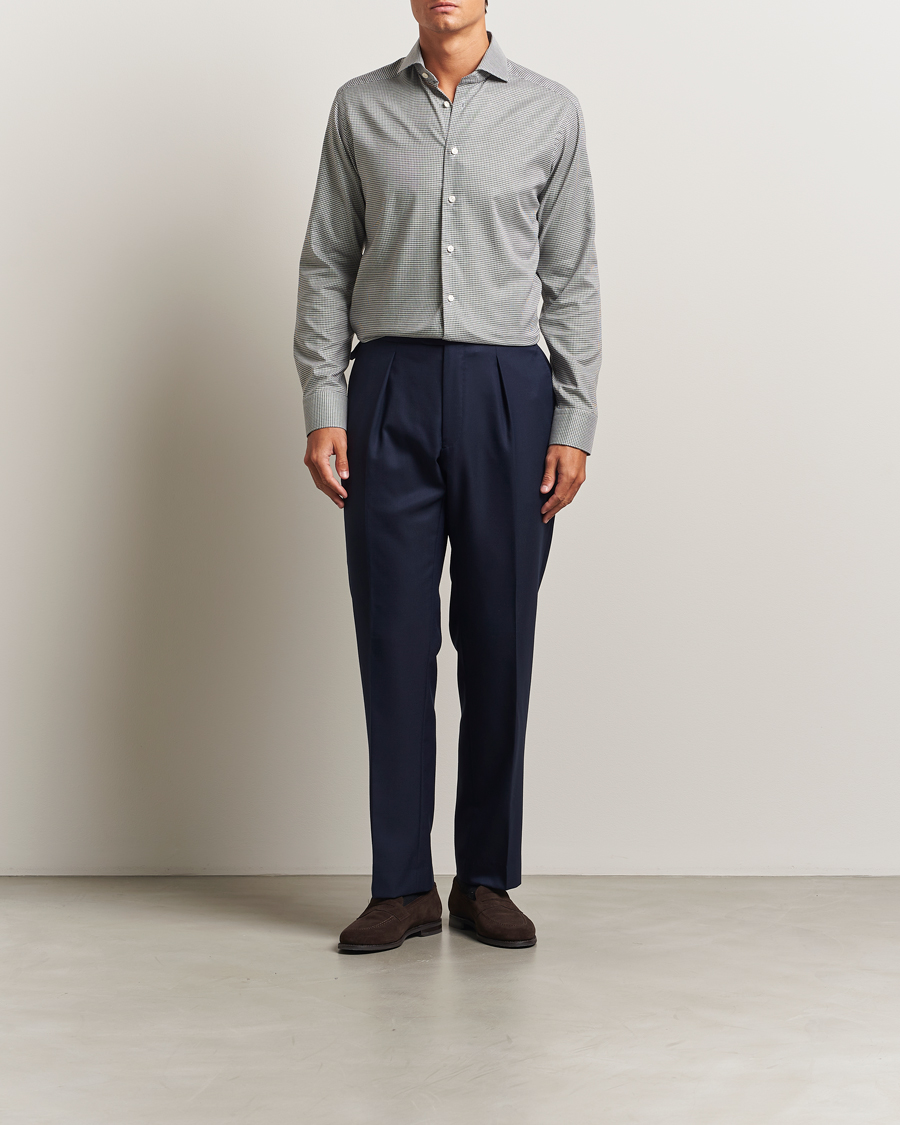 Heren | Overhemden | Eton | Slim Fit Checked Wrinkle Free Flannel Shirt Dark Grey