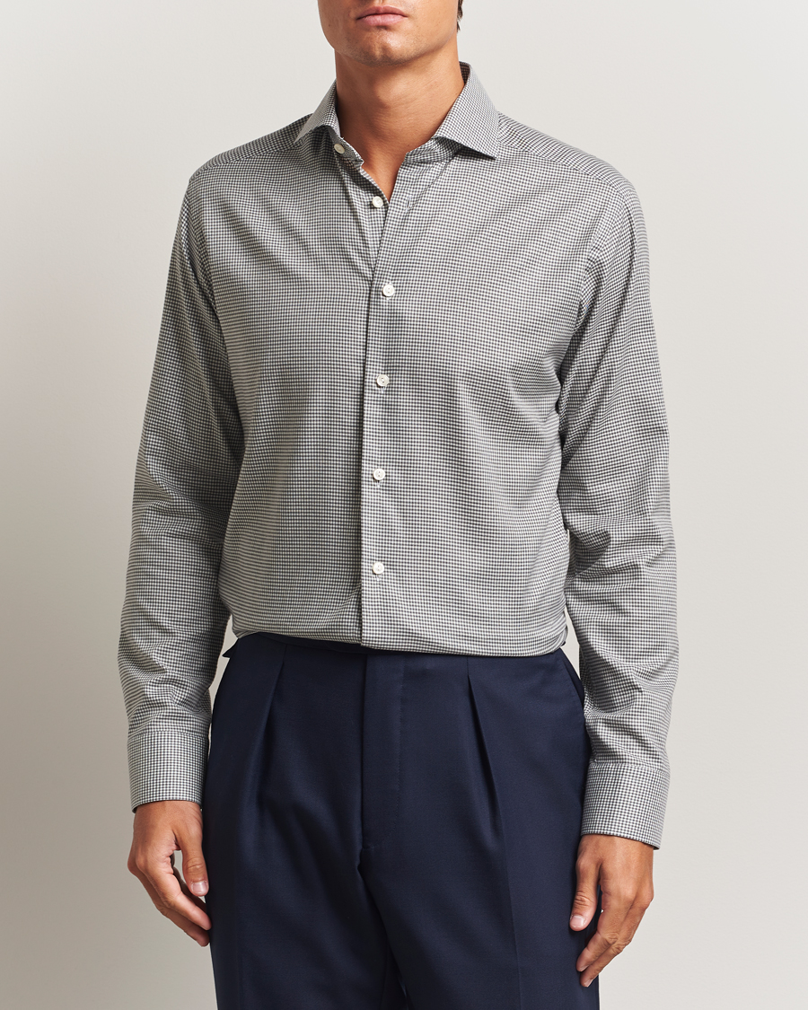 Heren | Overhemden | Eton | Slim Fit Checked Wrinkle Free Flannel Shirt Dark Grey