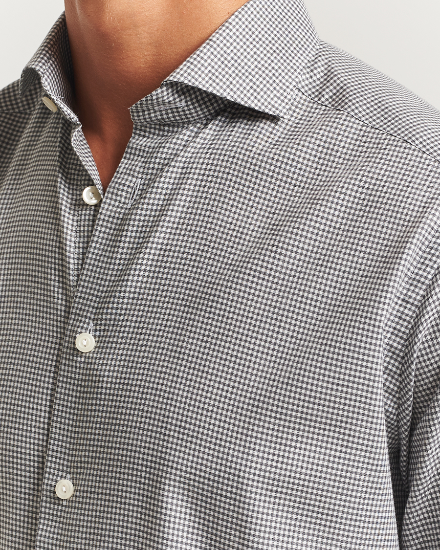 Heren | Overhemden | Eton | Slim Fit Checked Wrinkle Free Flannel Shirt Dark Grey