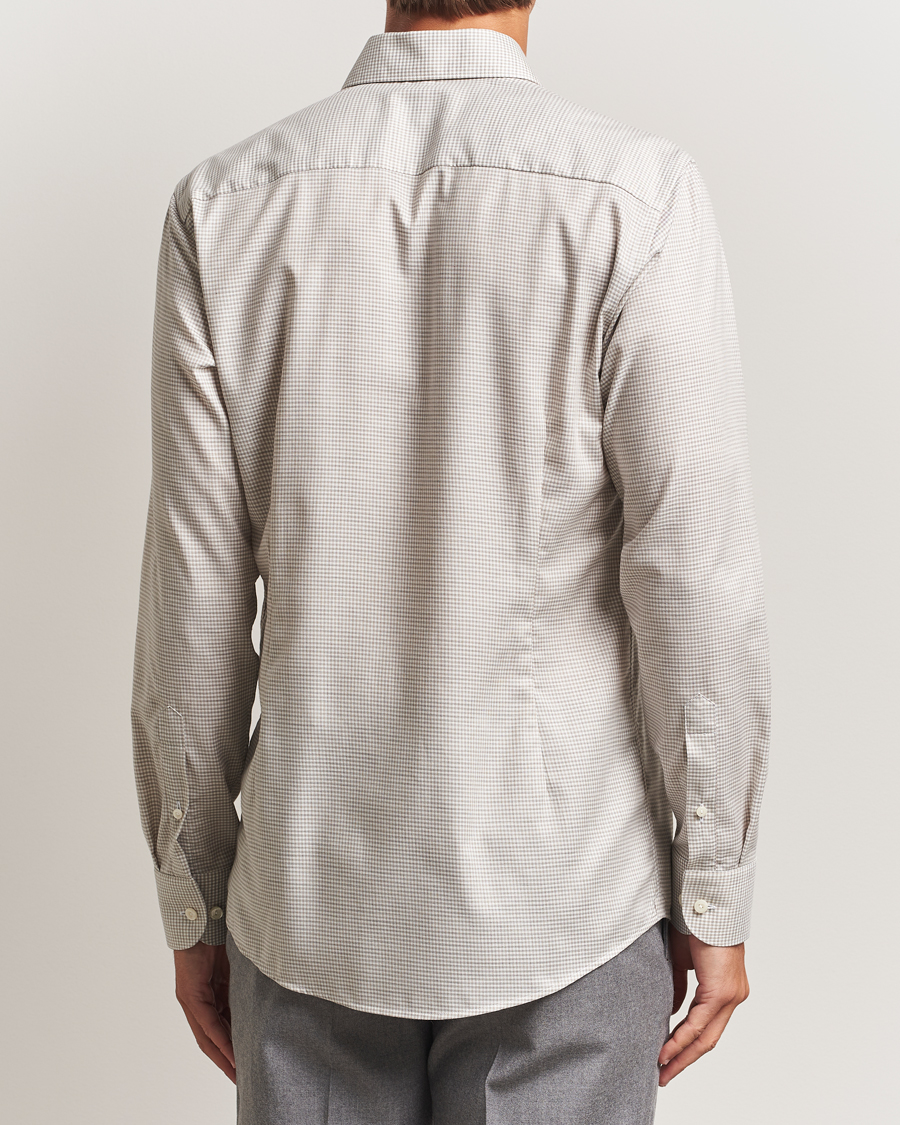 Heren | Overhemden | Eton | Slim Fit Checked Wrinkle Free Flannel Shirt Beige