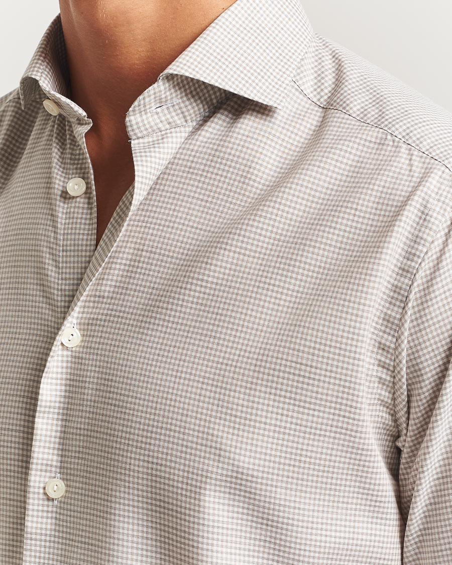 Heren | Overhemden | Eton | Slim Fit Checked Wrinkle Free Flannel Shirt Beige
