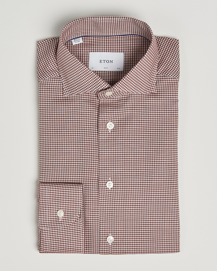 Heren | Overhemden | Eton | Slim Fit Checked Wrinkle Free Flannel Shirt Red