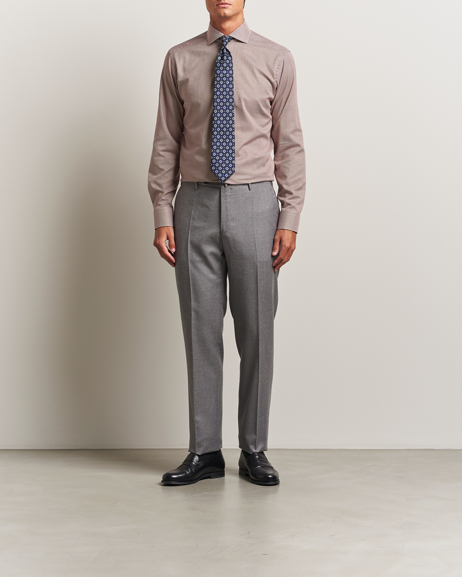 Heren | Overhemden | Eton | Slim Fit Checked Wrinkle Free Flannel Shirt Red