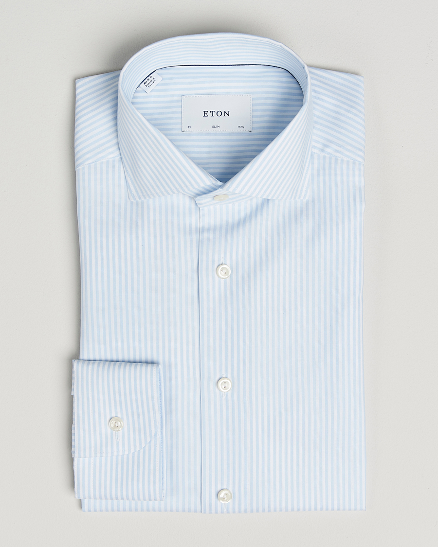 Heren | Overhemden | Eton | Slim Fit Bengal Striped Oxford Shirt Light Blue