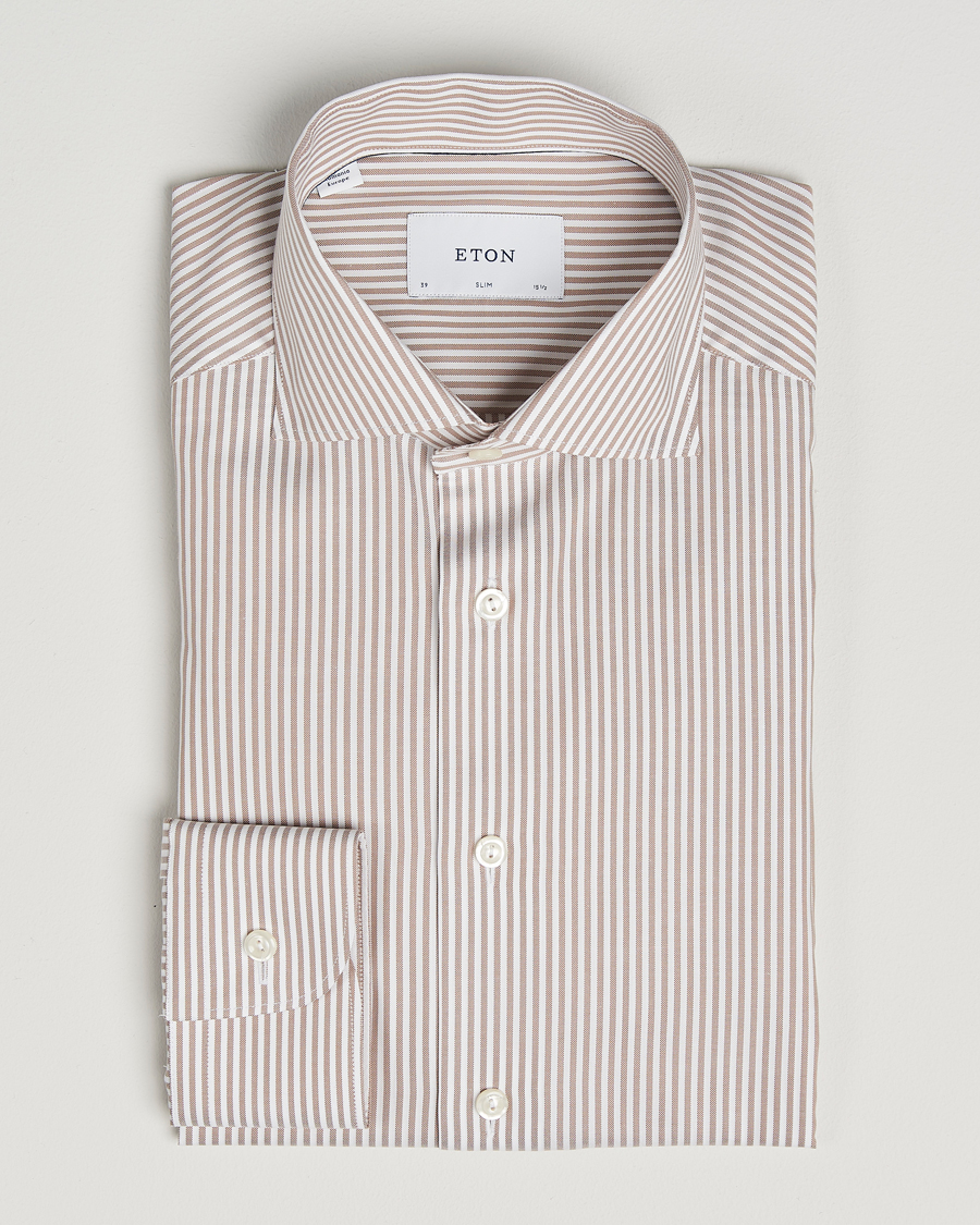 Heren | Overhemden | Eton | Slim Fit Bengal Striped Oxford Shirt Beige