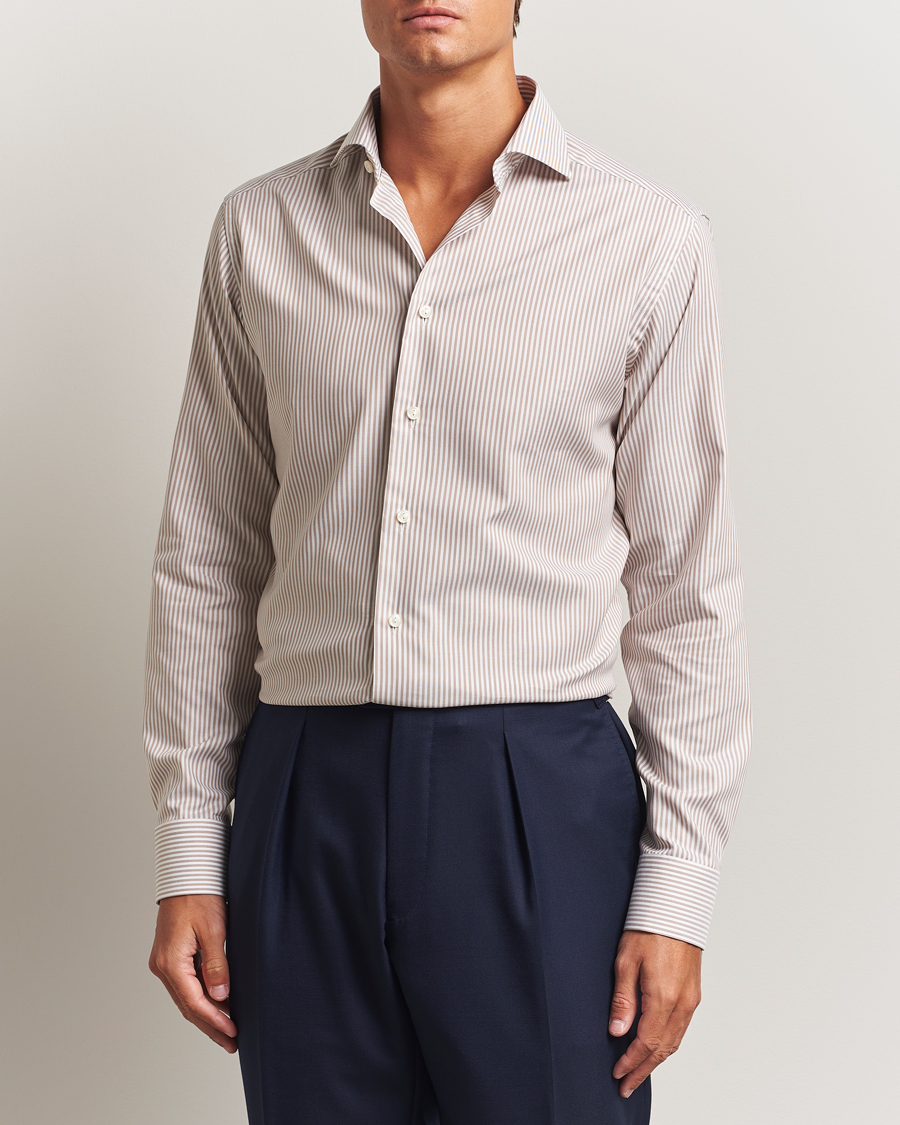 Heren | Overhemden | Eton | Slim Fit Bengal Striped Oxford Shirt Beige