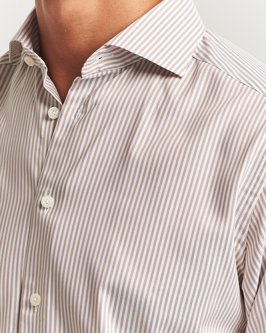 Heren | Overhemden | Eton | Slim Fit Bengal Striped Oxford Shirt Beige