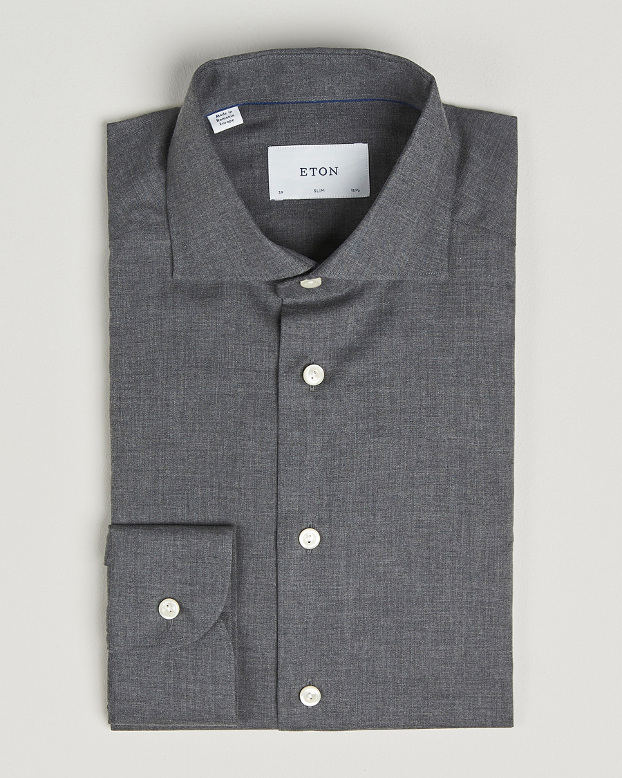 Heren | Overhemden | Eton | Slim Fit Wrinkle Free Flannel Shirt Dark Grey