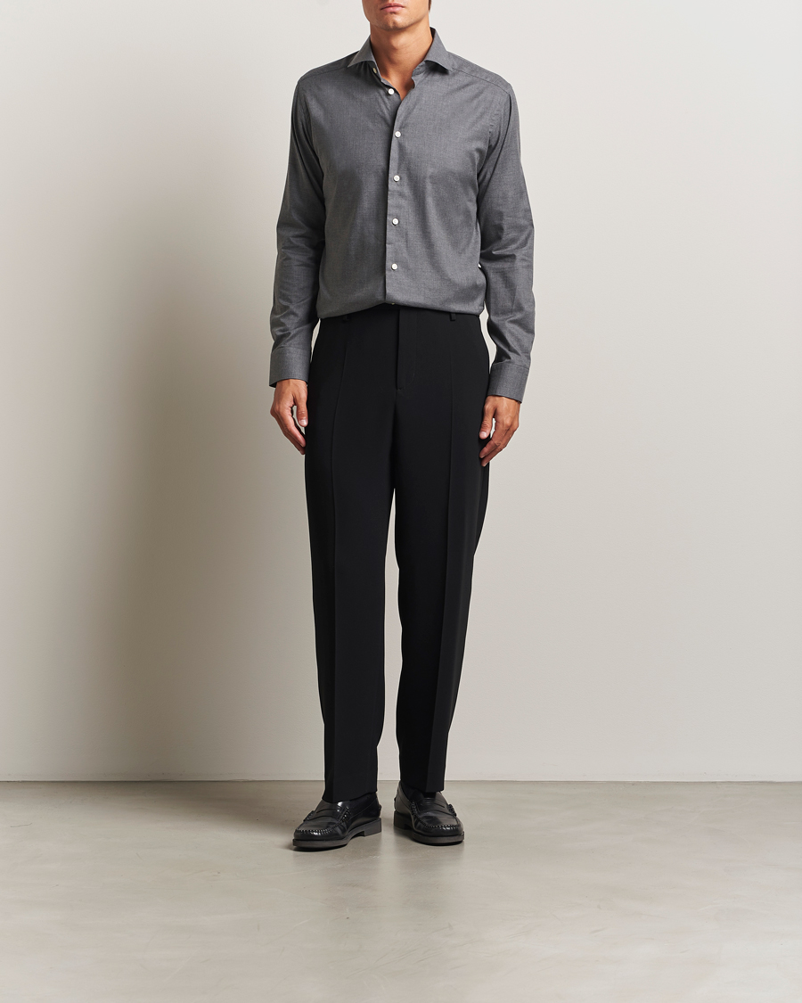 Heren | Overhemden | Eton | Slim Fit Wrinkle Free Flannel Shirt Dark Grey