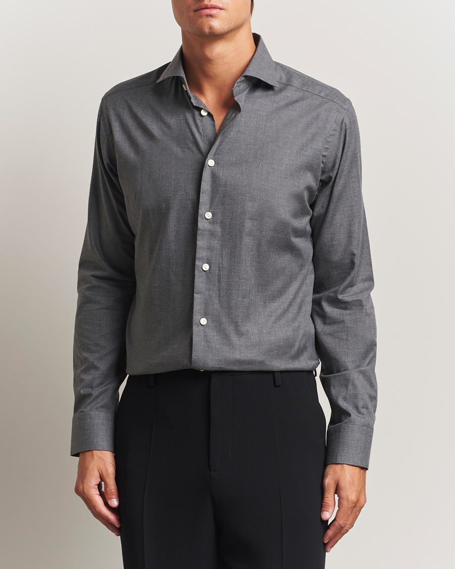 Heren | Overhemden | Eton | Slim Fit Wrinkle Free Flannel Shirt Dark Grey
