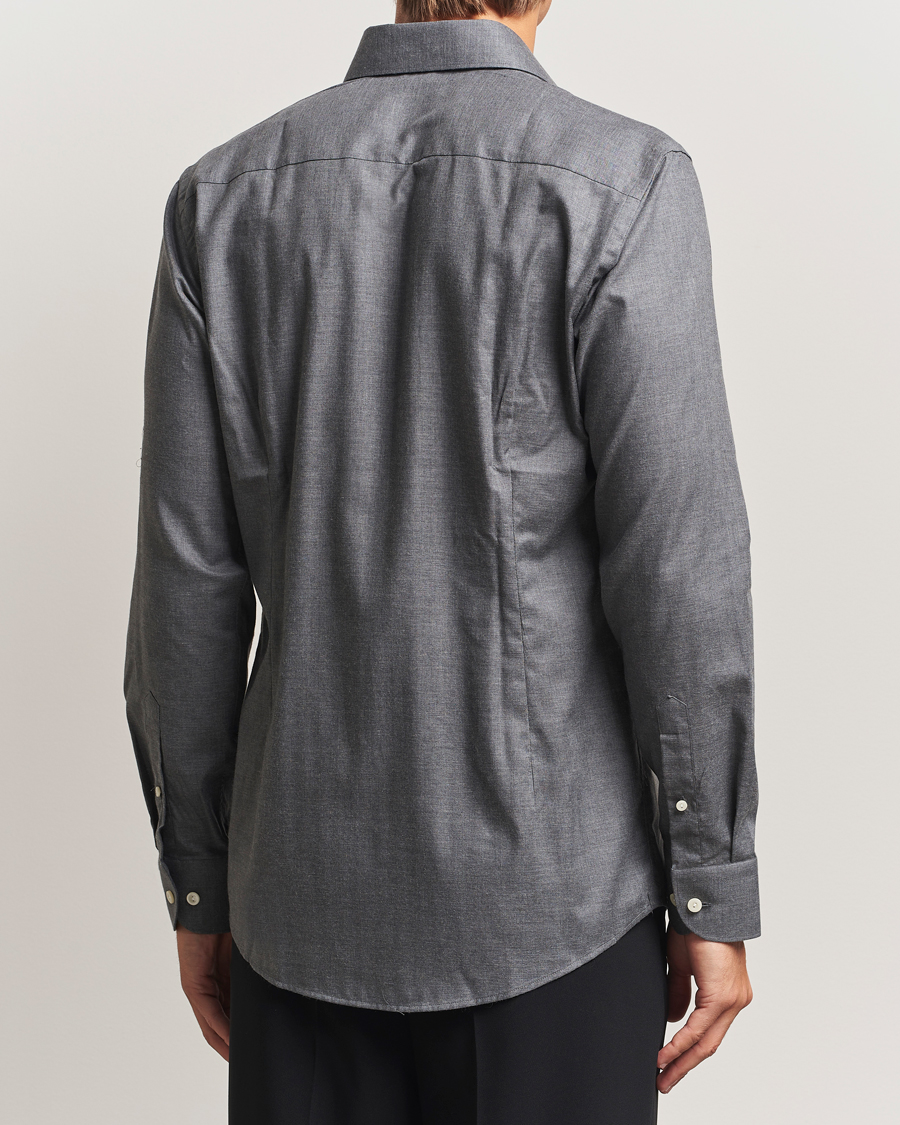 Heren | Overhemden | Eton | Slim Fit Wrinkle Free Flannel Shirt Dark Grey